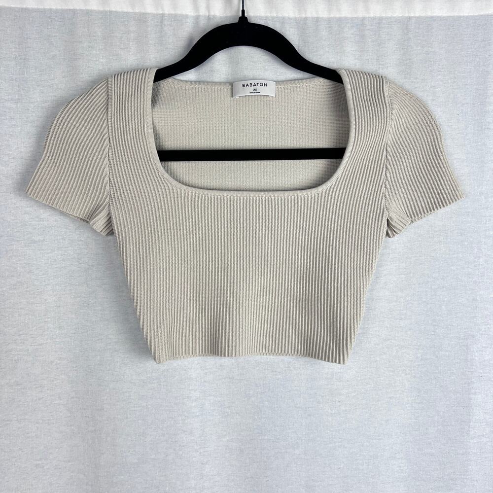 Aritzia Babaton Top Women XS Sculpt Knit Square Neck Crop Tee Minimalist Capsule